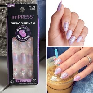imPRESS Premium Press On Nails Pink Purple Floral Medium Almond Pick Me First